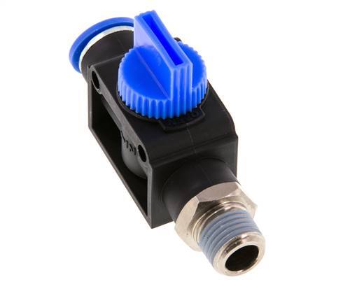 Vanne manuelle d'arrêt à 3/2 voies 10 mm - R1/4'' plastique/laiton Ventilation côté tube