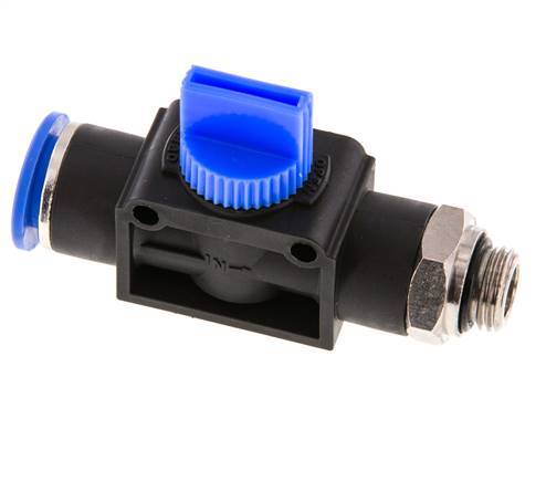 Vanne manuelle d'arrêt à 3/2 voies 12 mm - G1/4'' plastique/laiton Filetage côté ventilation