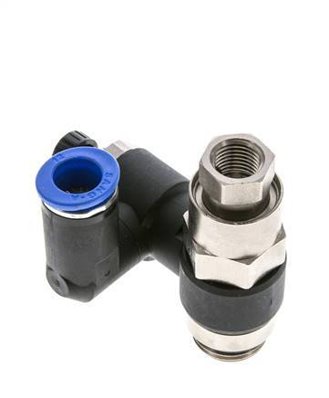 Silencieux de contrôle de débit, sortie de compteur rotative 12 mm - G1/2''-G1/4'' laiton/PA 66 avec clapet anti-retour piloté