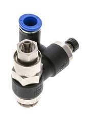 Silencieux de contrôle de débit, sortie de compteur rotative 12 mm - G1/2''-G1/4'' laiton/PA 66 avec clapet anti-retour piloté