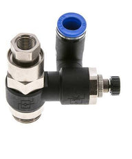 Silencieux de contrôle de débit, sortie de compteur rotative 12 mm - G1/2''-G1/4'' laiton/PA 66 avec clapet anti-retour piloté