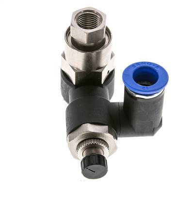 Silencieux de contrôle de débit, sortie de compteur rotative 12 mm - G1/2''-G1/4'' laiton/PA 66 avec clapet anti-retour piloté