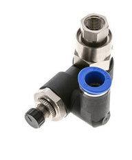 Silencieux de contrôle de débit, sortie de compteur rotative 12 mm - G1/2''-G1/4'' laiton/PA 66 avec clapet anti-retour piloté