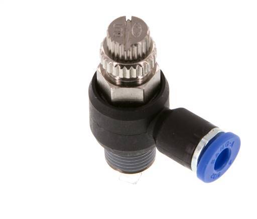 Coude de sortie de compteur du silencieux Flow Control 4 mm - R1/8'' laiton/PA 66