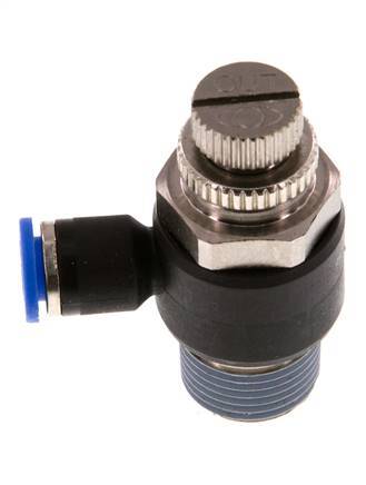 Coude de sortie de compteur du silencieux Flow Control 6 mm - R3/8'' laiton/PA 66