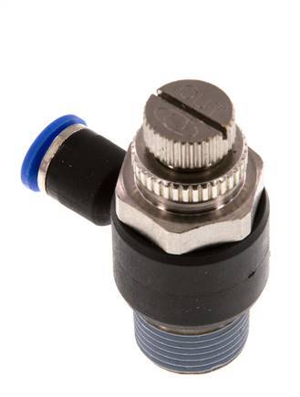 Coude de sortie de compteur du silencieux Flow Control 6 mm - R3/8'' laiton/PA 66