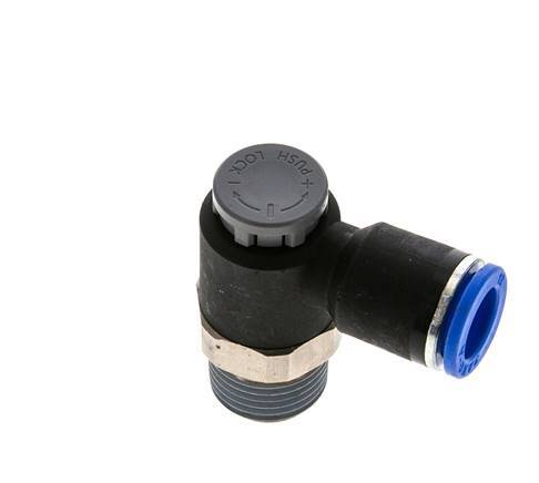 Vanne de régulation de débit Coude de sortie de compteur 12 mm - R1/2'' Laiton/ Contre-écrou PA 66