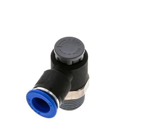 Vanne de régulation de débit Coude de sortie de compteur 12 mm - R1/2'' Laiton/ Contre-écrou PA 66