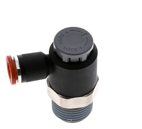 Vanne de régulation de débit Coude d'entrée 8 mm - R1/2'' Laiton/ Contre-écrou PA 66