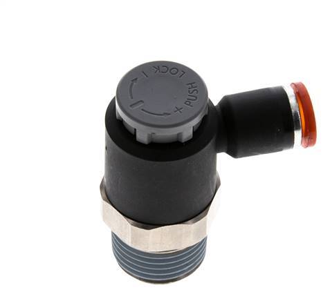 Vanne de régulation de débit Coude d'entrée 8 mm - R1/2'' Laiton/ Contre-écrou PA 66