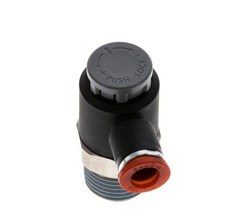 Vanne de régulation de débit Coude d'entrée 8 mm - R1/2'' Laiton/ Contre-écrou PA 66