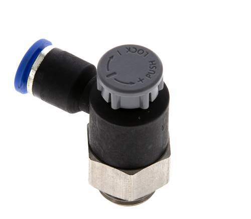 Vanne de régulation de débit Coude de sortie de compteur 6 mm - G1/4'' Laiton/ Contre-écrou PA 66