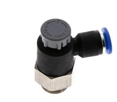 Vanne de régulation de débit Coude de sortie de compteur 6 mm - G1/4'' Laiton/ Contre-écrou PA 66