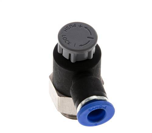 Vanne de régulation de débit Coude de sortie de compteur 6 mm - G1/4'' Laiton/ Contre-écrou PA 66