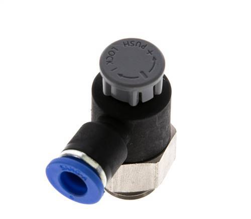 Vanne de régulation de débit Coude de sortie de compteur 6 mm - G1/4'' Laiton/ Contre-écrou PA 66