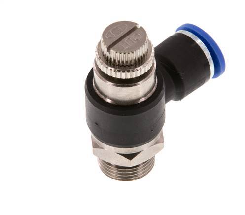 Coude de sortie du compteur du silencieux Flow Control 10 mm - G3/8'' laiton/PA 66