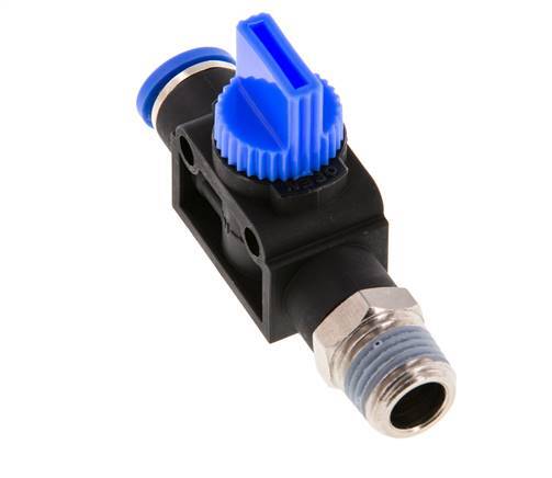 vanne manuelle d'arrêt à 3/2 voies 8 mm - R1/4'' Plastique/laiton Filetage côté ventilation