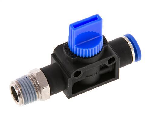 vanne manuelle d'arrêt à 3/2 voies 8 mm - R1/4'' Plastique/laiton Filetage côté ventilation