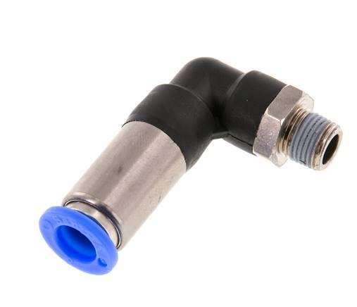 Raccord à Enfoncer 8mm & R1/8'' Mâle Coude Autobloquant en Laiton/PBT 0-10bar (0-145psi) [2 Pièces].