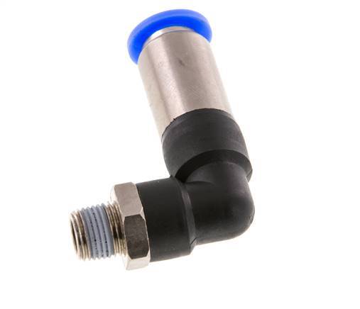 Raccord à Enfoncer 8mm & R1/8'' Mâle Coude Autobloquant en Laiton/PBT 0-10bar (0-145psi) [2 Pièces].