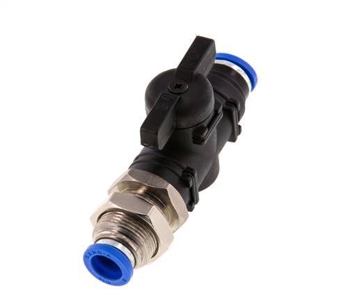 vanne à boisseau sphérique droite à 2 voies Bulkhead 8 mm en plastique/laiton
