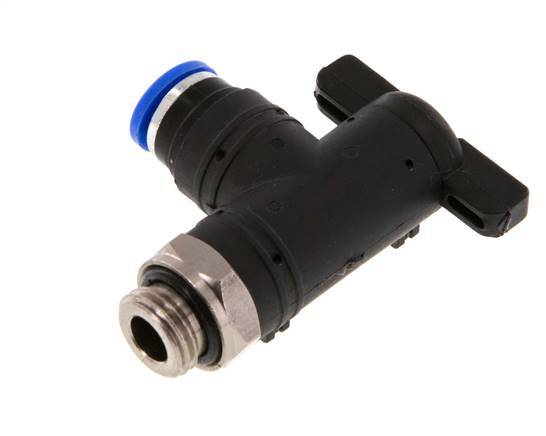 vanne à bille coudée à 2 voies 8 mm - G1/4'' plastique/laiton