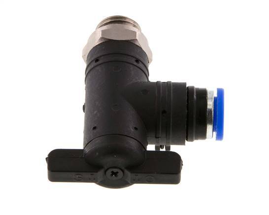vanne à bille coudée à 2 voies 8 mm - G1/4'' plastique/laiton