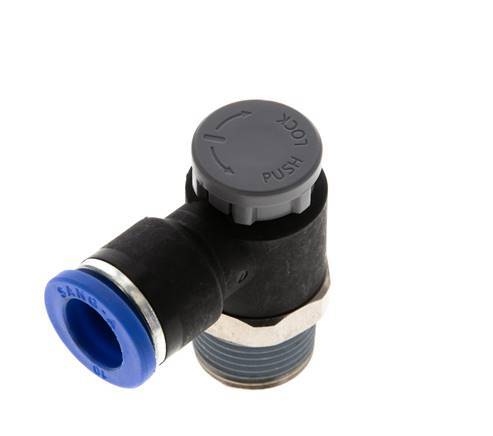 Vanne de régulation de débit Coude de sortie de compteur 10 mm - R3/8'' Laiton/ Contre-écrou PA 66