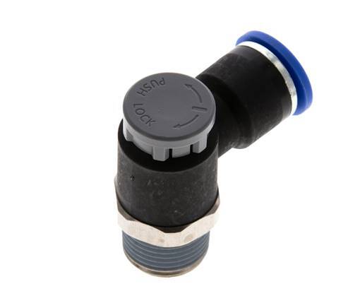 Vanne de régulation de débit Coude de sortie de compteur 10 mm - R3/8'' Laiton/ Contre-écrou PA 66