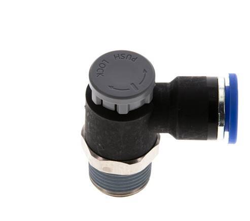 Vanne de régulation de débit Coude de sortie de compteur 10 mm - R3/8'' Laiton/ Contre-écrou PA 66