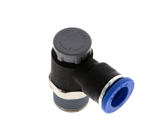 Vanne de régulation de débit Coude de sortie de compteur 10 mm - R3/8'' Laiton/ Contre-écrou PA 66