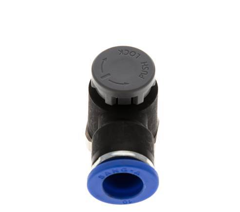 Vanne de régulation de débit Coude de sortie de compteur 10 mm - R3/8'' Laiton/ Contre-écrou PA 66