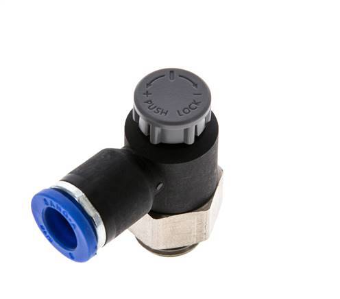 Vanne de régulation de débit Coude de sortie de compteur 8 mm - G1/4'' Laiton/ Contre-écrou PA 66