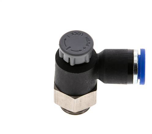 Vanne de régulation de débit Coude de sortie de compteur 8 mm - G1/4'' Laiton/ Contre-écrou PA 66