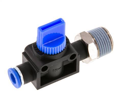 vanne manuelle d'arrêt à 3/2 voies 6 mm - R3/8'' plastique/laiton Filetage côté ventilation