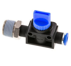 vanne manuelle d'arrêt à 3/2 voies 6 mm - R3/8'' plastique/laiton Filetage côté ventilation