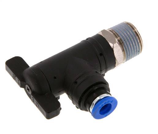 robinet à bille coudé à 2 voies 6 mm - R3/8'' Plastique/laiton