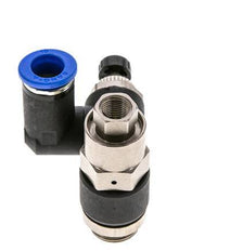 Silencieux de contrôle de débit, sortie de compteur rotative 10 mm - G3/8''-G1/8'' laiton/PA 66 avec clapet anti-retour piloté