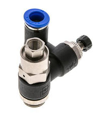 Silencieux de contrôle de débit, sortie de compteur rotative 10 mm - G3/8''-G1/8'' laiton/PA 66 avec clapet anti-retour piloté