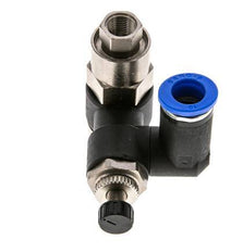 Silencieux de contrôle de débit, sortie de compteur rotative 10 mm - G3/8''-G1/8'' laiton/PA 66 avec clapet anti-retour piloté