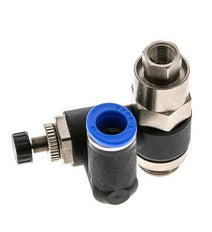 Silencieux de contrôle de débit, sortie de compteur rotative 10 mm - G3/8''-G1/8'' laiton/PA 66 avec clapet anti-retour piloté