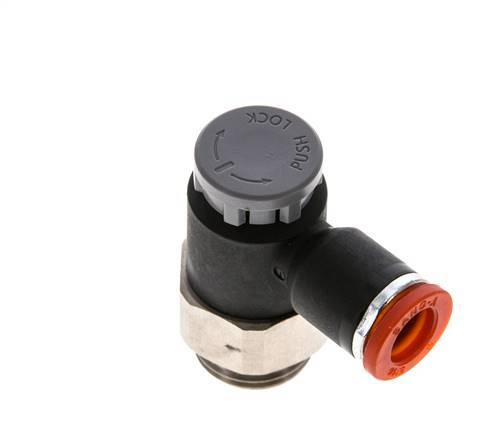 Vanne de régulation de débit Coude d'entrée 8 mm - G3/8'' Laiton/ Contre-écrou PA 66