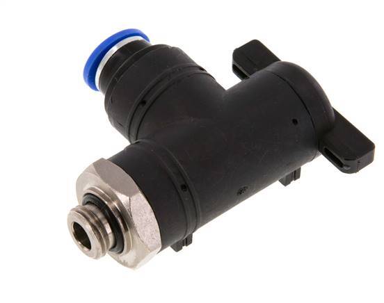 vanne à bille coudée à 2 voies 10 mm - G1/4'' plastique/laiton