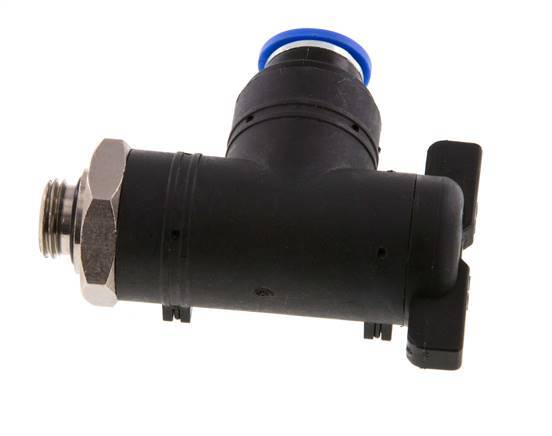 vanne à bille coudée à 2 voies 10 mm - G1/4'' plastique/laiton