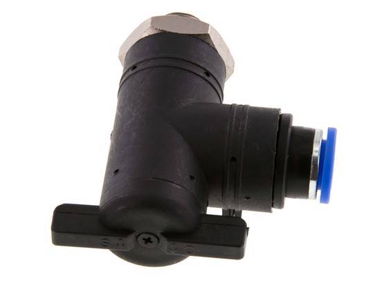 vanne à bille coudée à 2 voies 10 mm - G1/4'' plastique/laiton