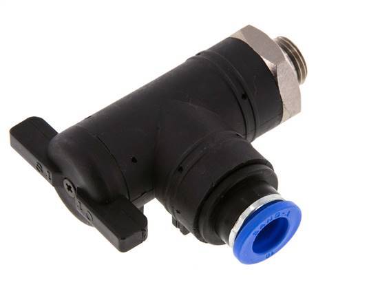 vanne à bille coudée à 2 voies 10 mm - G1/4'' plastique/laiton