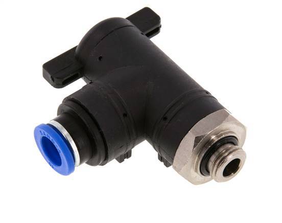 vanne à bille coudée à 2 voies 10 mm - G1/4'' plastique/laiton