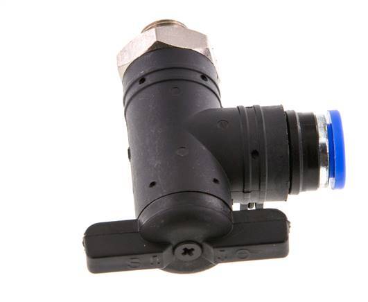 vanne à bille coudée à 2 voies 8 mm - G1/8'' plastique/laiton