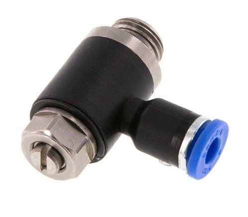Coude de sortie de compteur du silencieux de contrôle du débit 4 mm - G1/8'' laiton/PA 66 Vis fendue