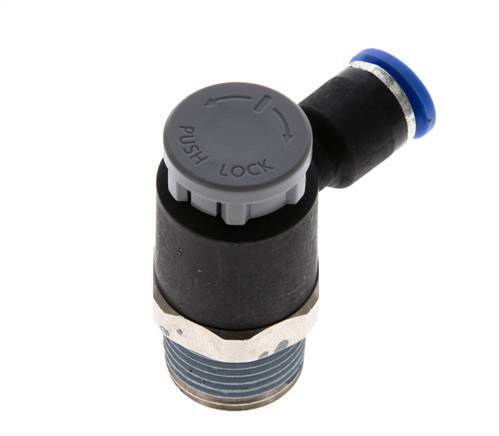 Vanne de régulation de débit Coude de sortie de compteur 6 mm - R3/8'' Laiton/ Contre-écrou PA 66